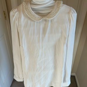 Cream blouse with pearl embellished collar. Size xs.